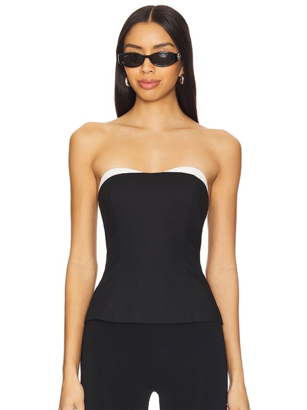 Superdown Revolve Anika Black White Strapless Sweetheart Fitted Top Size Small